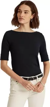 Топ LAUREN Ralph Lauren Stretch Cotton Boatneck Top, цвет Lauren Navy