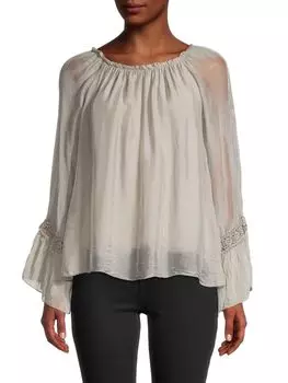 Топ Le Marais сатиновый в крестьянском стиле с расклешенными рукавами, бежевый