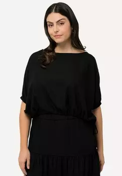 Топ LEINENMIX, OVERSIZED, U-BOOT-AUSSCHNITT, HALBARM Ulla Popken, черный