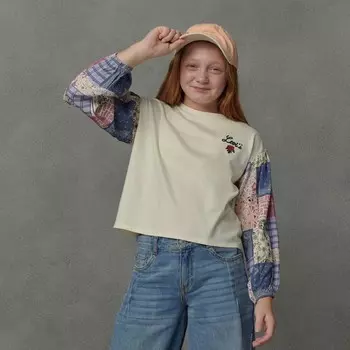 Топ Levi's с длинными рукавами в стиле пэчворк для девочек 7–16 лет, цвет Cream