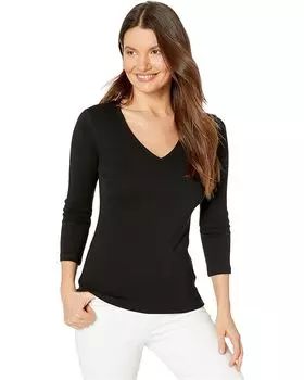 Топ Lilla P 1x1 Rib 3/4 Sleeve V-Neck, черный