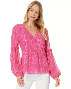 Топ Lilly Pulitzer Cleme Long Sleeve Top, цвет Passion Fruit Pink Mystical Viscose Metallic Clip