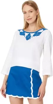 Топ Lilly Pulitzer Elyn Beaded 3/4 Sleeve Linen Top, цвет Resort White