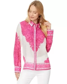 Топ Lilly Pulitzer Kiran Button-Down Top, цвет Passion Fruit Pink Jungle Escape Engineered Woven Top