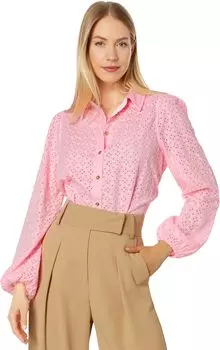 Топ Lilly Pulitzer Sea Breeze Eyelet Button-Down, цвет Pink Blossom Ditsy Diamond Poly Eyelet