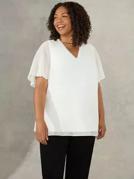 Топ Live Unlimited Curve цвета слоновой кости с отделкой в рубчик и рукавами ангела, белый