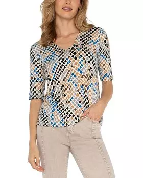 Топ Liverpool Los Angeles 1/2 Sleeve V Neck Double Layer Front Jersey Knit Top, цвет Lapis Snake Multi