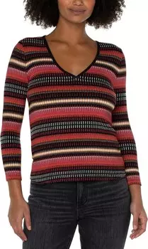 Топ Liverpool Los Angeles 3/4 Sleeve V-Neck Knit Top with Contrast, цвет Multicolor Abstract Stripe
