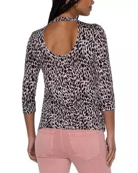 Топ Liverpool Los Angeles Elbow Sleeve Scoopback Mock Neck Knit Top, цвет Painterly Animal Print