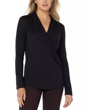 Топ Liverpool Los Angeles Long Sleeve Wrap Front Slub Knit Top, черный