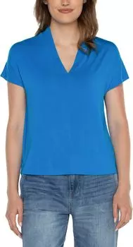 Топ Liverpool Los Angeles Shawl Collar Ultra Soft Knit Short Sleeve Dolman Top, цвет Diva Blue