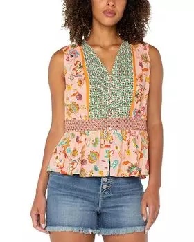 Топ Liverpool Los Angeles Sleeveless Woven Top With Smocked Waist, цвет Pink Green Multi Floral