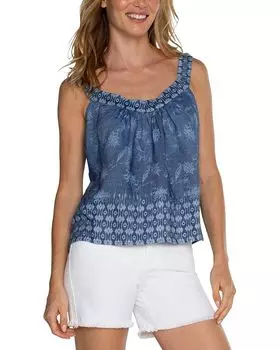 Топ Liverpool Los Angeles Slvless V Neck Easy Fit Tank with Smocking, цвет Indigo Floral