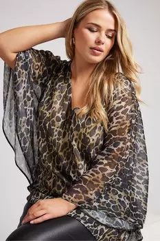 Топ London с металлическим принтом и рукавами накидкой Yours Curve, черный