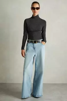 Топ Louisa из джерси с рюшами и шерстью Reiss, черный