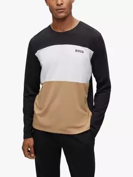 Топ Lounge с длинными рукавами и цветными блоками BOSS HUGO BOSS, средний бежевый