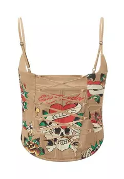 Топ LOVE KILLS TATTOO Ed Hardy, коричневый