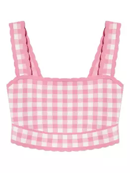 Топ LoveShackFancy в клетку гингем с фестончатым краем, розовый