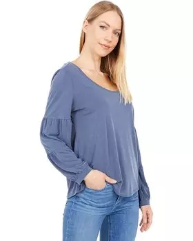 Топ Lucky Brand Sand Wash Shirring Sleeve Top, темно-синий