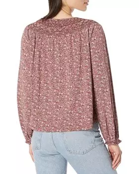 Топ Lucky Brand Smocked Peasant Notch Neck Top, цвет Brown Multi