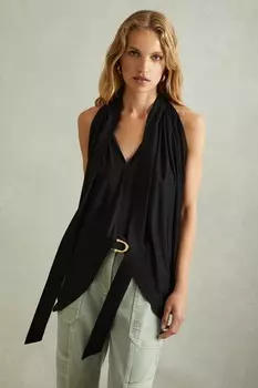 Топ Luisa с драпировкой и завязками на воротнике Reiss, черный