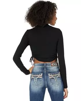 Топ Madden Girl Cutout Cinched Mock Neck Top, черный