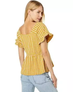 Топ Madewell Gingham Knit Ruffle-Hem Top, цвет Antique Gold