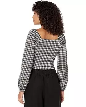 Топ Madewell Gingham Puff Sleeve Button Front Crop Top, реальный черный