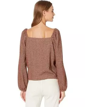 Топ Madewell Jacquard Puff-Sleeve Button-Front Crop Top, цвет Dark Merlot