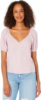 Топ Madewell Linen-Blend Puff-Sleeve Button-Wrap Top in Plaid, цвет Sweet Lavender