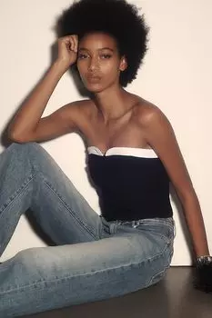 Топ Maeve Peekaboo без бретелек, черный / белый