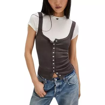 Топ-майка End Game с ажурной вязкой Free People, цвет volcanic glass