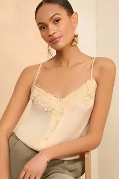 Топ майка с кружевной отделкой и v образным вырезом Love & Roses, белый