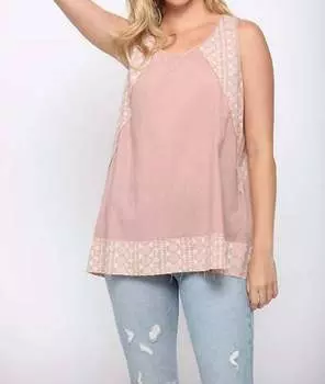 Топ-майка с принтом икат и плетением, цвет розовый GiGiO