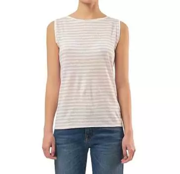 Топ-майка с вырезом-лодочкой из эластичного льна в полоску цвета Chamallow Majestic Filatures