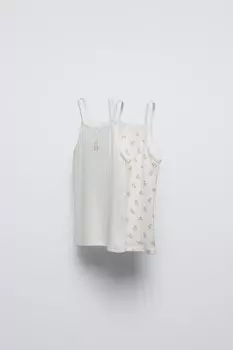 Топ-майки с прямым вырезом ZARA, экрю