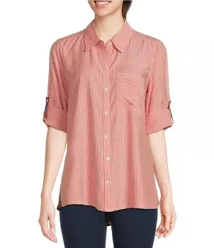 Топ маленького размера в полоску с принтом в стиле пэчворк и рукавами-свернутыми Топ с высоким и низким вырезом Intro, красный