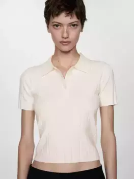 Топ Mango Alverta Fine Knit Polo, цвет light beige