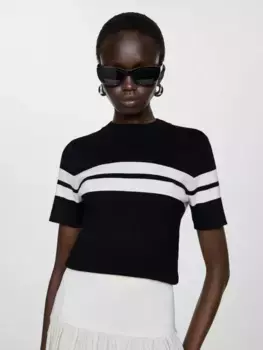 Топ Mango Basico Stripe Knit, цвет black/white