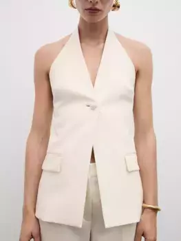 Топ Mango Bianca Halterneck Vest, кремовый