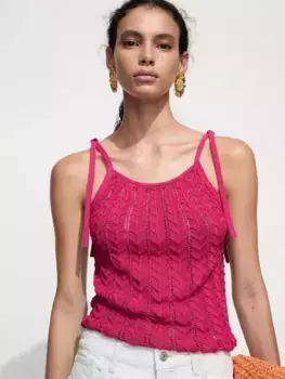 Топ Mango Canario Open Knit, розовый