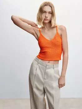 Топ Mango Clara с пайетками, оранжевый