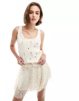 Топ Mango Frayed Detail, белый