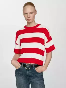 Топ Mango Gabi Stripe Rib Knit, цвет red/white