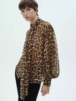 Топ Mango Garden Animal Print Bow, цвет brown/multi