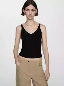 Топ Mango Knit Strap, черный