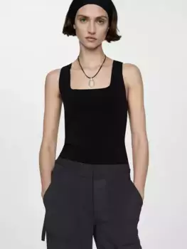 Топ Mango Mag Square Neck, черный
