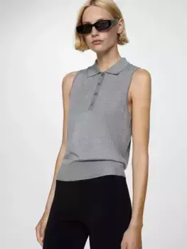 Топ Mango Paco Sleeveless Polo Knit, серый