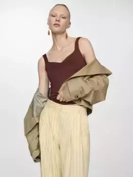 Топ Mango Rayo Sweetheart Neckline, коричневый