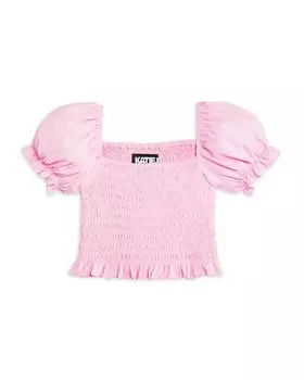 Топ Marlee со сборками и цветочным принтом на рукавах-фонариках для девочек — Big Kid KatieJnyc, цвет Pink